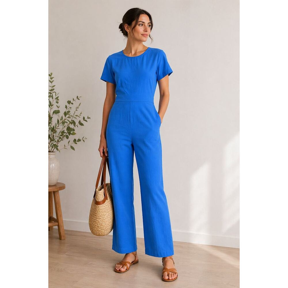 Ilana Kohn Blue Cotton Jumpsuit Romper Size 4 Small Short Sleeve Minimalist USA - Picture 2 of 11